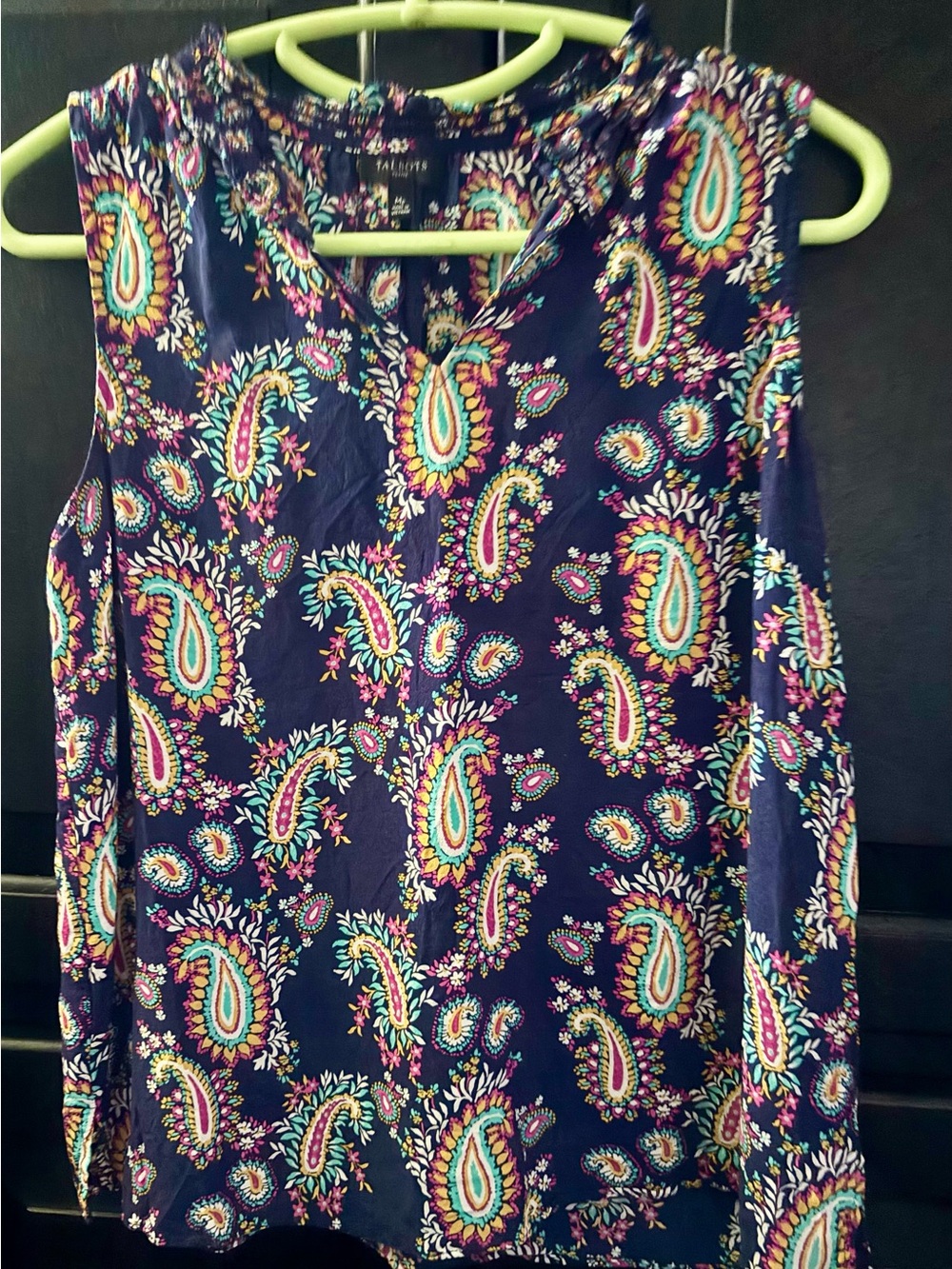 Talbots Sleeveless Navy Blue Paisley Shell Top -